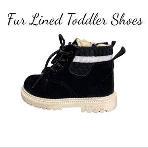 Fur Lined Black Suede Boots For Toddlers